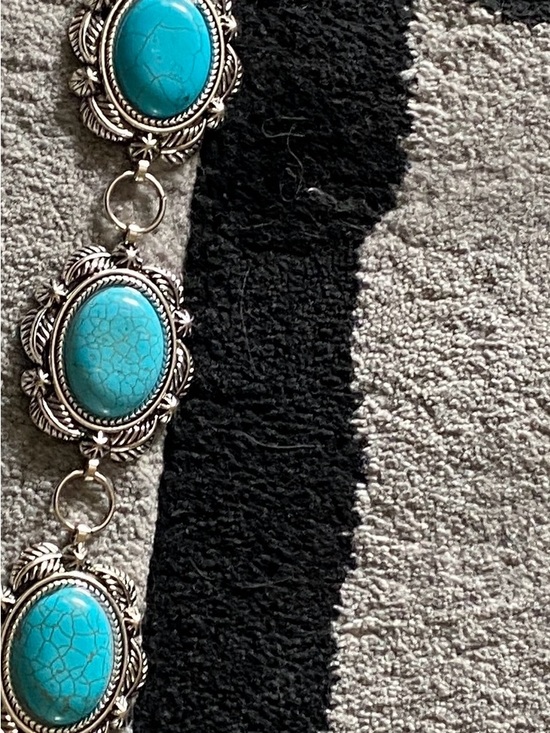 Turquoise Statement belt- Silver-Tone  turquoise and pearls
